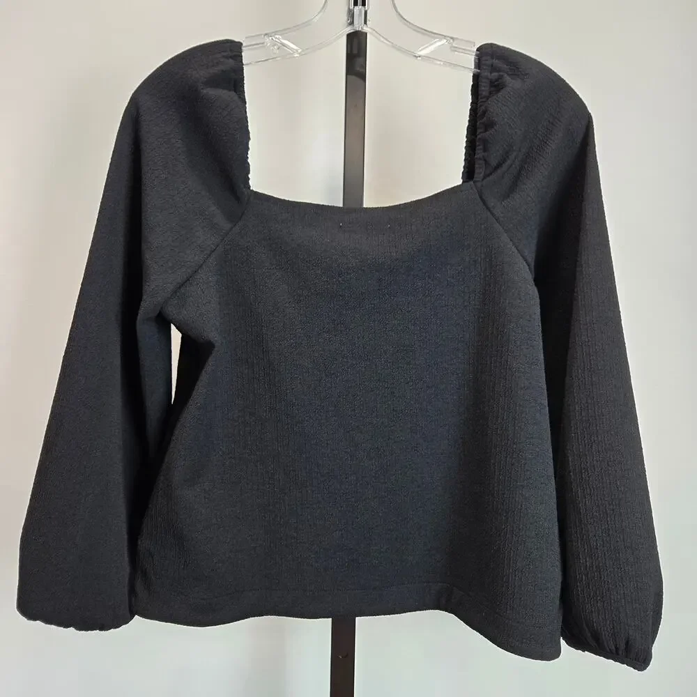 NWT Madewell Crepe Square-Neck Puff-Sleeve‎ Top Black Small Romantic Whimsygoth